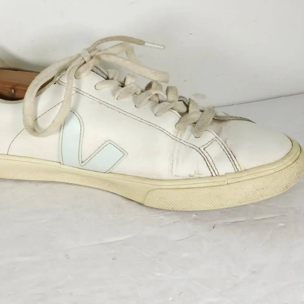 Veja Women's Esplar US 9 White Blue Smooth Leather Low Top Sneakers Shoes